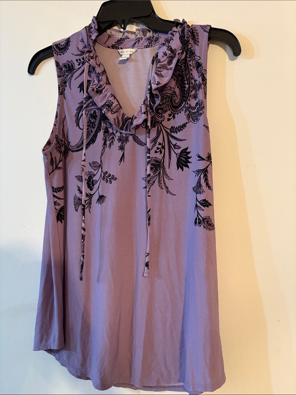Cato Lavender Sleeveless Ruffle Tie-Neck Floral Blouse